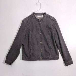 Liz Claiborne Womens Gray Denim Button Up Jean Jacket With Pockets Size XL